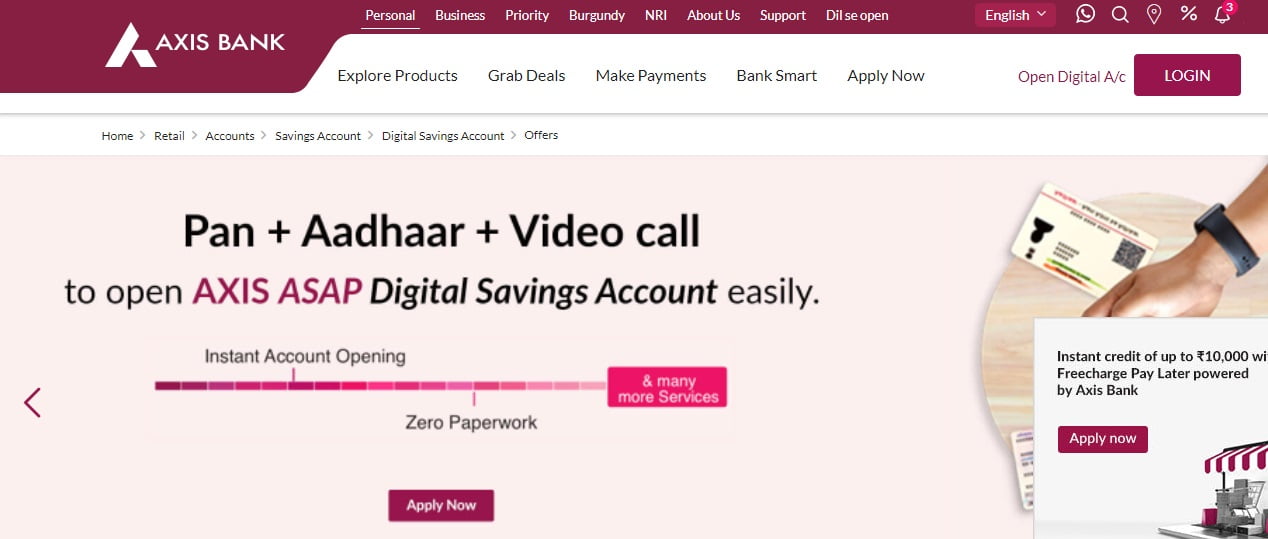 Axis ASAP: Best Zero Balance Saving Account for College Students axis asap