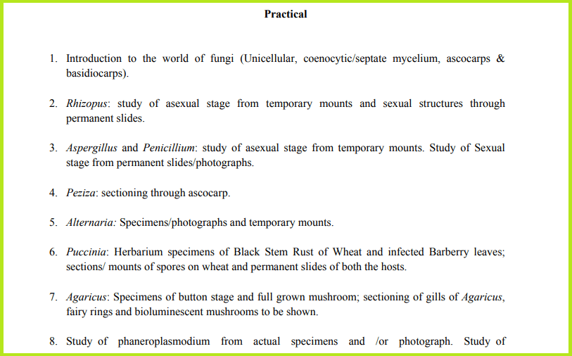 BSc Botany Syllabus: 1st, 2nd & 3rd Year (PDF) - 2023 Edition 3 BSc Mycology and Phytopathology Practical List