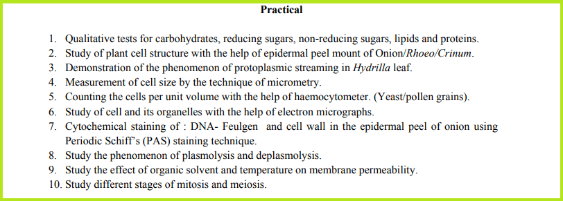 BSc Biomolecules & Cell Biology Practical List: Botany Syllabus