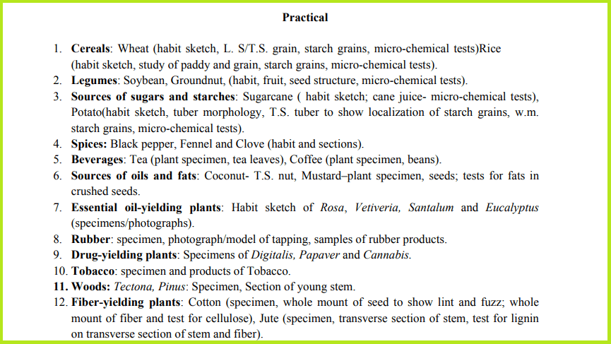 BSc Economic Botany Practical List