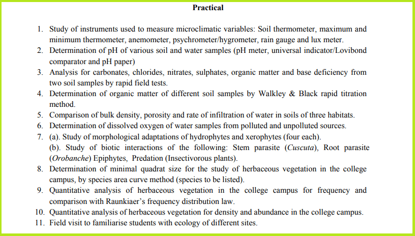 BSc Plant Ecology and Phytogeography Practical List: : Botany Syllabus