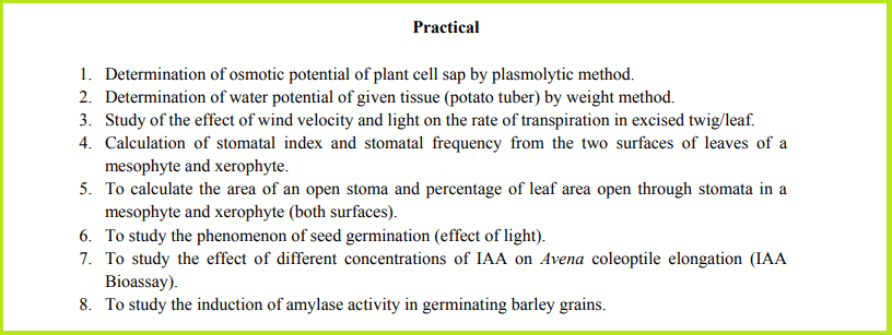 BSc Plant Physiology Practical List
